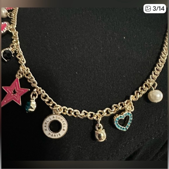 Karl Lagerfeld Gold-Tone Mixed Stone Multi-Charm Statement Necklace - Picture 3 of 9